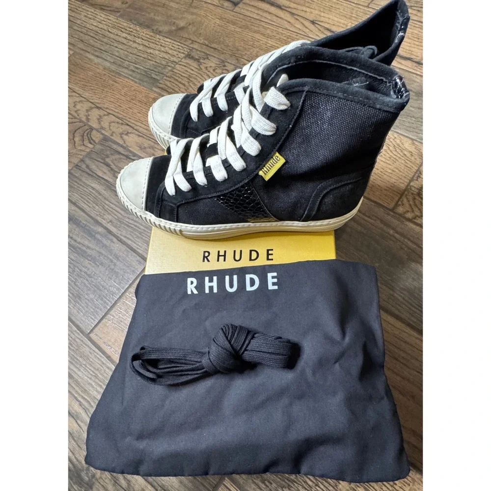 Rhude Bel Airs High Top Canvas Sneakers Black White Crocodile Detail Men's 8 - Picture 12 of 15